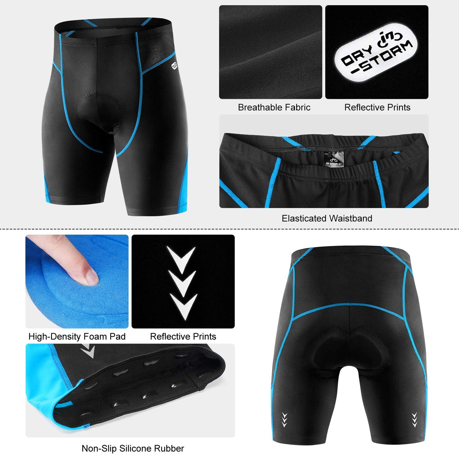 3D Padded Cycling Shorts for Men, Waterproof, Blue E959674