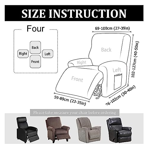 Recliner Slipcover 4-Piece Set with Side Pocket, Anti-Slip Elastic Furniture Protector U7173
