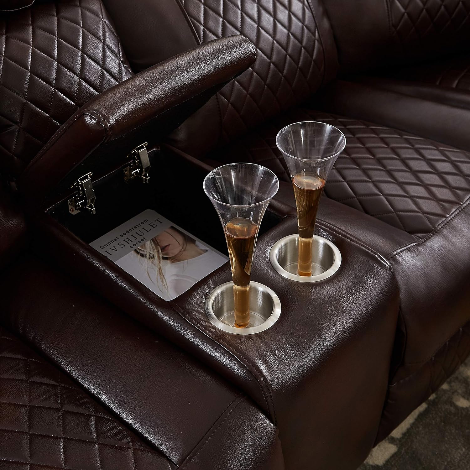 L-Shape PU Leather Reclining Sectional with Cup Holders and Storage P479