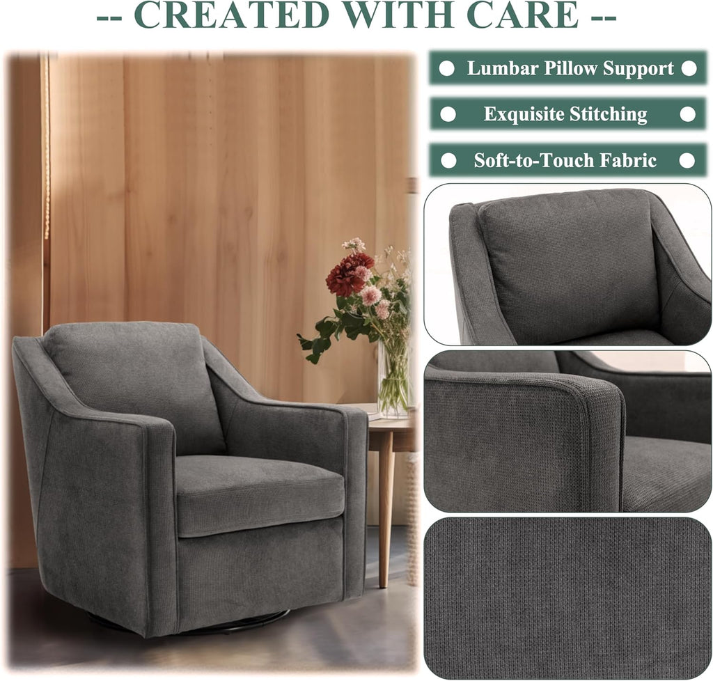 Accent Chair Set of 2, Upholstered Fabric Armchair with Lumbar Pillow, Grey R45871