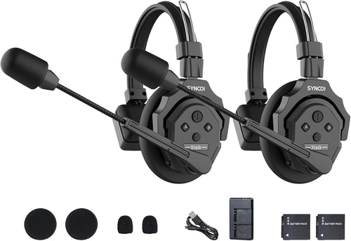 SYNCO XTalk X2 2.4GHz Wireless Headset with Microphone Intercom System Random Master Device Design for Movie Shoot Live Show Stage Performance (2PCS)