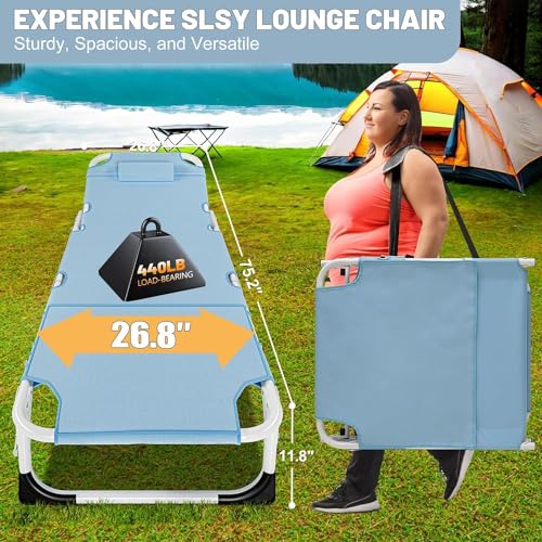 Folding Lounge Chair Outdoor, Adjustable Sleeping Cot, Portable Chaise Lounge for Beach Lawn Camping Pool D330020