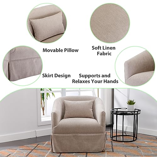 Swivel Accent Armchair Set of 2, Upholstered 360 Degree Barrel Chair with Skirt and Pillow D51973