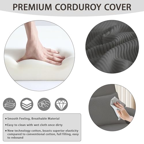 3 in 1 Convertible Sofa Bed with Throw Pillow, Corduroy, Beige N552536