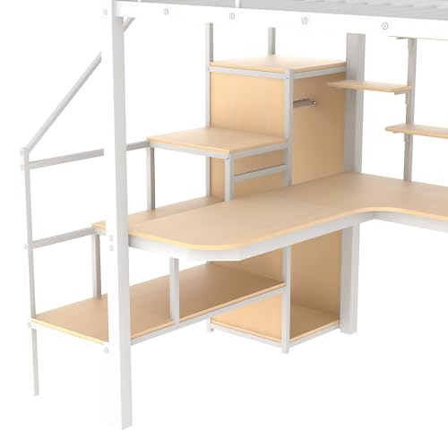 Metal Loft Bed with Storage Staircase and Desk V76393