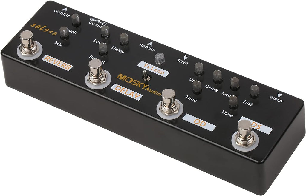 Audio SOL918 5-in-1 Multi Effect Pedal Combined Effect Guitar Pedal True Bypass Multi-in-one Combined Effect Device Reverb Delay FX Loop Overdrive Distortion for Guitar Bass Electro-acoustic Products
