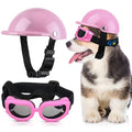 Pet Dog Helmet and Dog Goggles Set 4 Inch Padded Pet Motorcycle Helmet Dog Sunglasses Safety Pet Cap Dog Hard Hat Adorable Puppy Goggles with Adjustable Belt for Small Dog Riding,S Size (Blue)