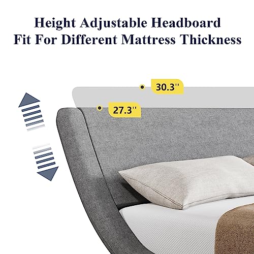 Queen Size Bed Frame with Adjustable Headboard, Upholstered Platform, No Box Spring Required Q625952