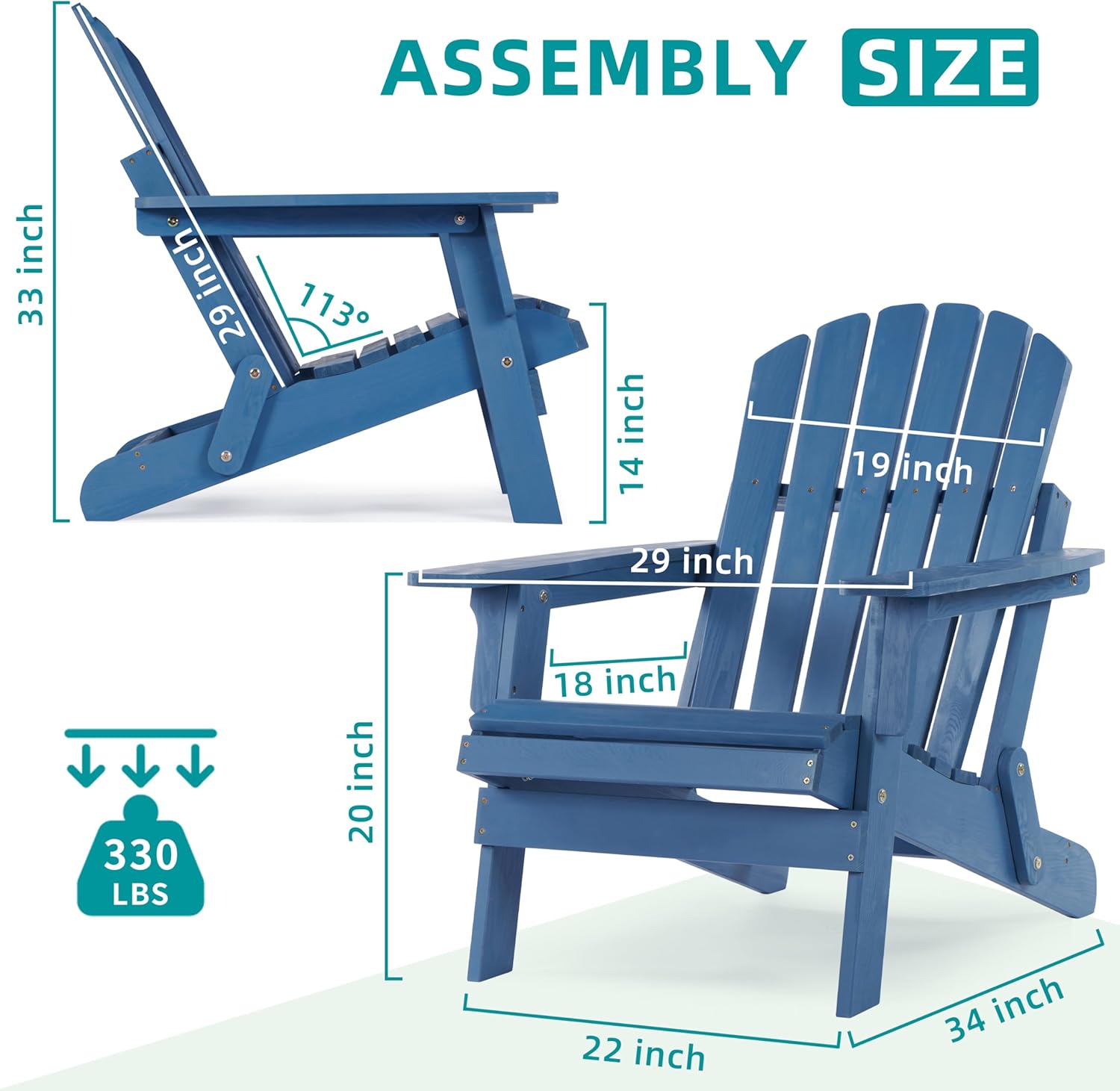 Oversize Wooden Folding Adirondack Chair for Patio Garden U2632