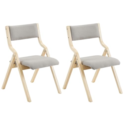 Wooden Padded Folding Chairs 2 Pack, Portable Folding Chairs with Cushions for Guests, Ideal for Kitchen Wedding Party Event