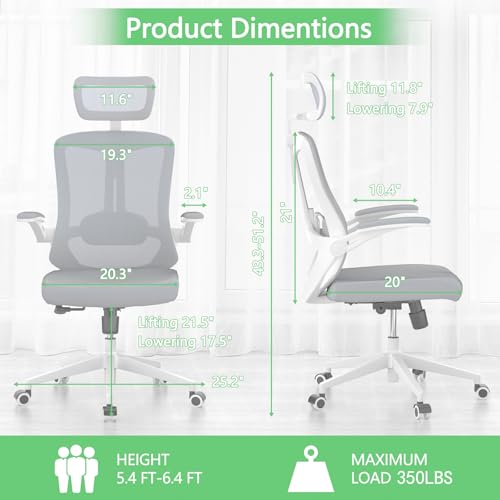 Ergonomic Mesh Office Chair with Wheels, Adjustable Headrest and Lumbar Support U554875
