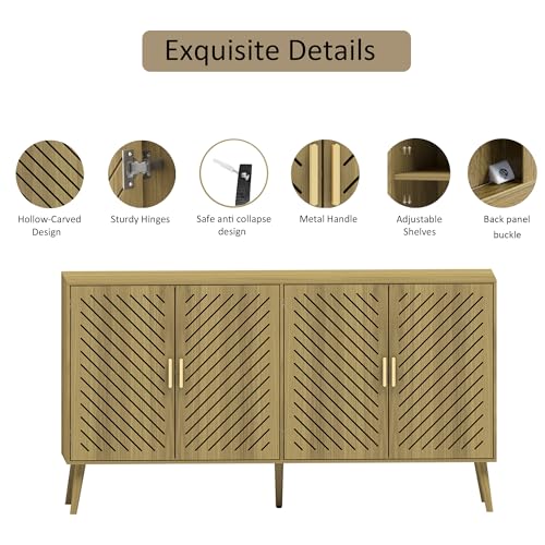 Wood Sideboard Buffet Cabinet with Storage, 4 Doors, Adjustable Shelves R7574