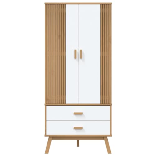 Solid Wood Wardrobe Armoire with 2 Drawers and Large Compartment Q35933