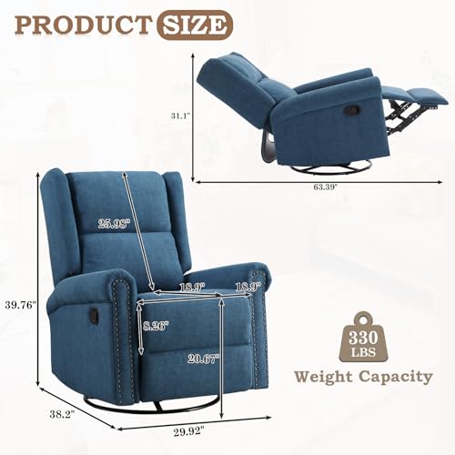 Swivel Rocking Recliner with Adjustable Backrest & Footrest for Living Room N391806