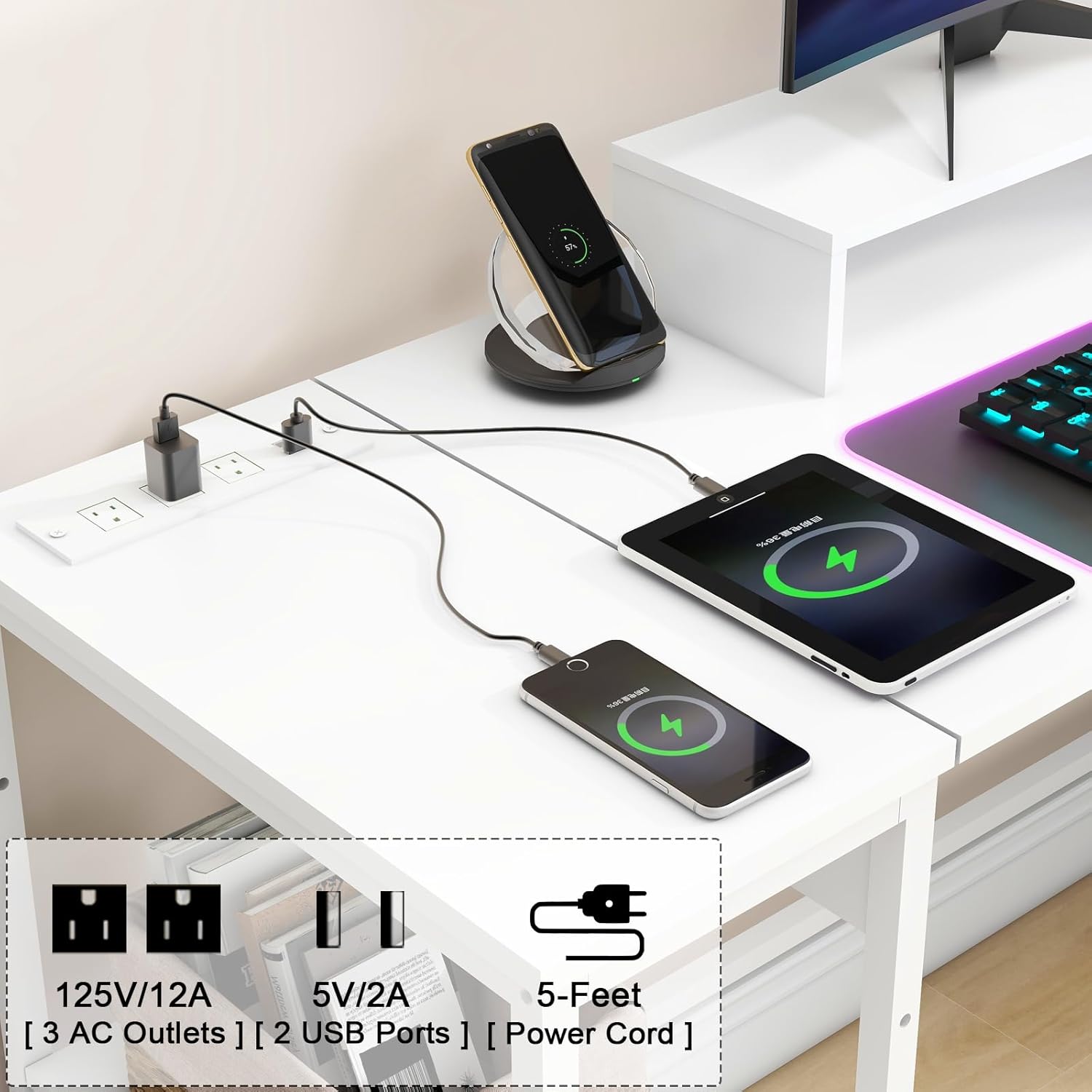 L Shaped Computer Desk with Lift Top, Power Outlets and Drawers Q139572