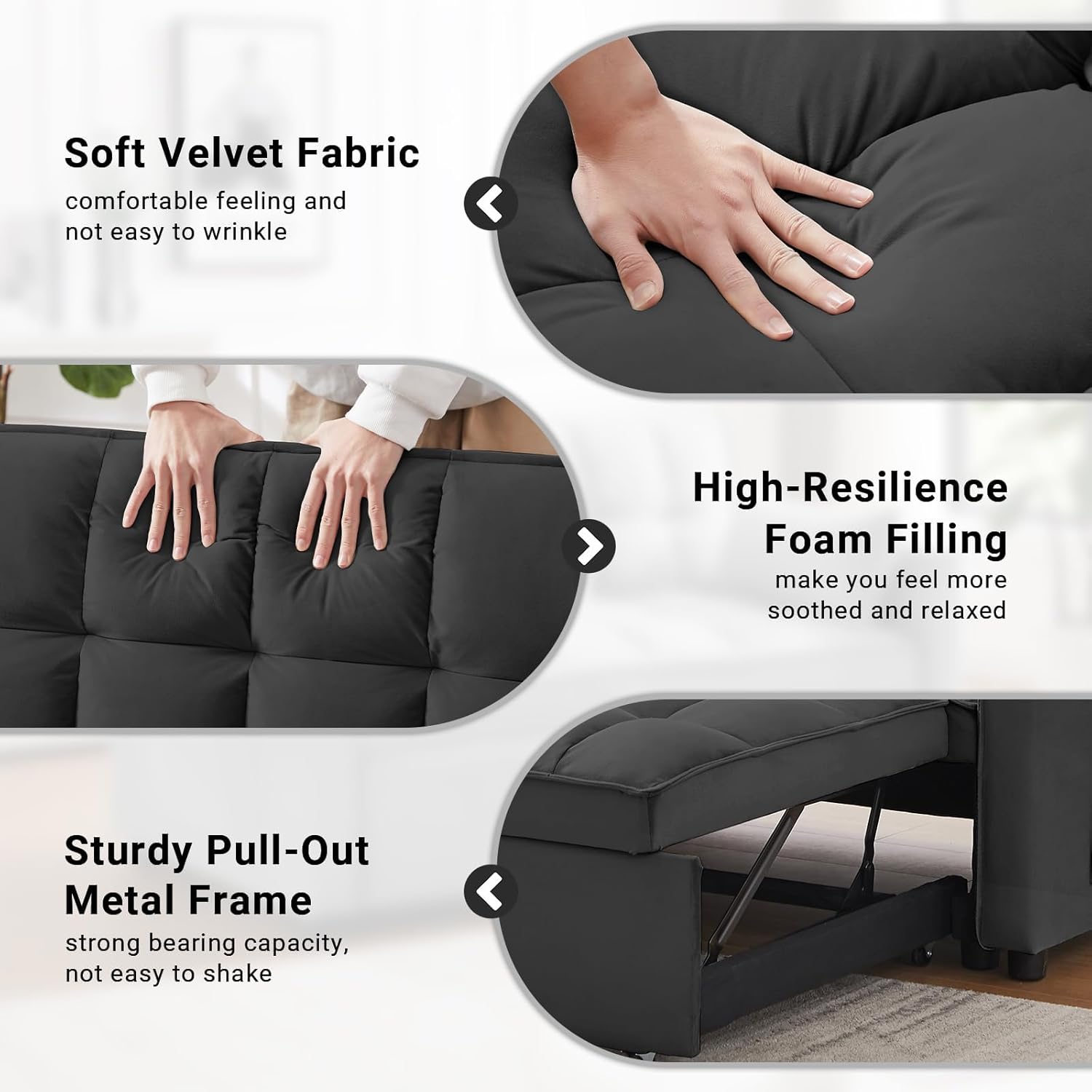 3 in 1 Convertible Sleeper Sofa Bed with Velvet Chaise and Pillows C944809