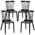 Farmhouse Dining Chairs Set of 4, Solid Wood Windsor Side Chair with Bentwood Legs Armless Black Spindle Back Kitchen Chairs for Dining Room Living Room, Black