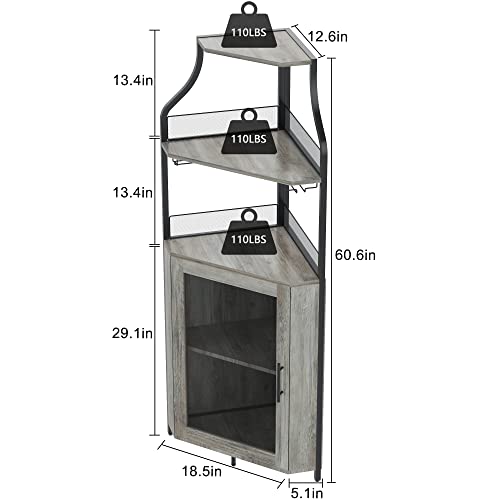 Corner Bar Cabinet with Wine Rack and Glass Holder W2680