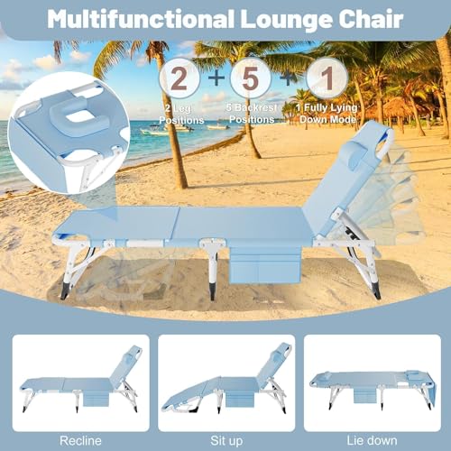 Folding Lounge Chair Outdoor, Adjustable Sleeping Cot, Portable Chaise Lounge for Beach Lawn Camping Pool D330020