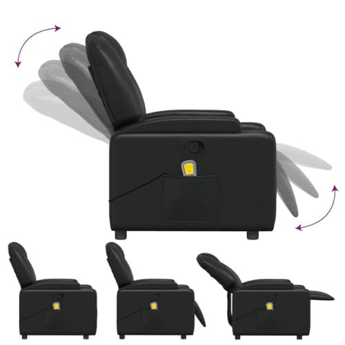 Massage Recliner Chair, Black Faux Leather, 6-Point Vibration D995
