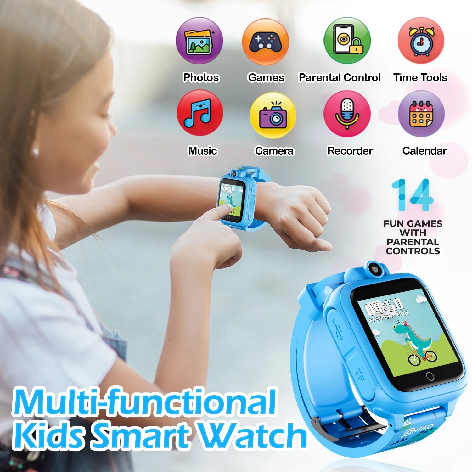 10" Android Kids Tablet and Smart Watch Bundle 64GB with Kid-Proof Case and Stylus U347
