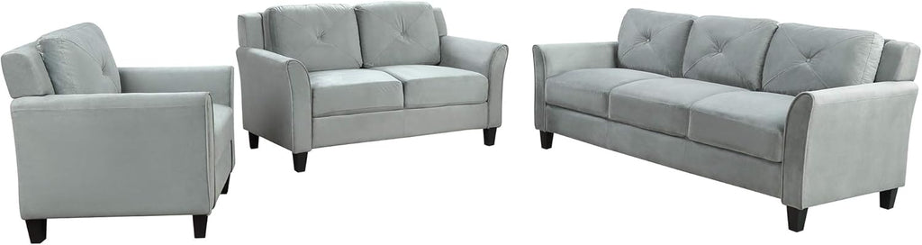 3 Piece Living Room Furniture Set Sofa Loveseat Chair Gray T4515