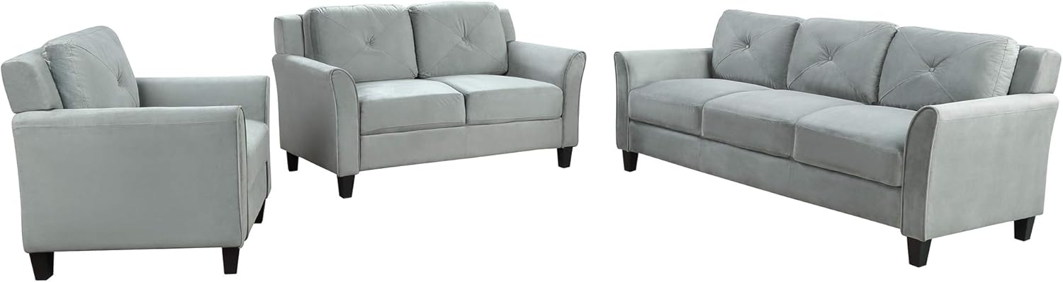 3 Piece Living Room Furniture Set Sofa Loveseat Chair Gray T4515