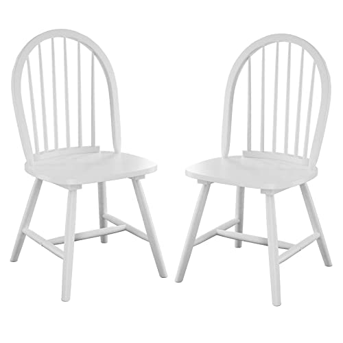Windsor Dining Chairs Set of 2, 18 Inch Wood Spindle Back Dining Chairs,Vintage Country Farmhouse Armless Side Chairs with Wide Seat, Solid Wood Legs High Back Seating Chairs (Black)