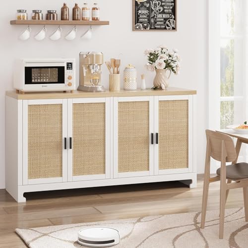 Rattan Storage Cabinet with 4 Doors and Shelf for Dining Room, Living Room, Hallway Z4372
