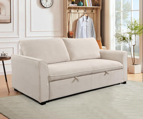 78 Inch 3 in 1 Convertible Sleeper Sofa Bed, Fabric Loveseat Futon with Pullout Bed, Beige J804965