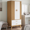 Wood Wardrobe Closet, Bedroom Armoire Closet, Solid Wood Wardrobe Armoire Closet Storage Cabinet with 2 Drawers and 1 Large Compartment, Gray and Brown 30.1"x20.9"x67.7"