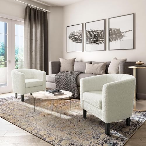 Linen Round Accent Barrel Chair with Flared Legs and Cozy Padding Q23713