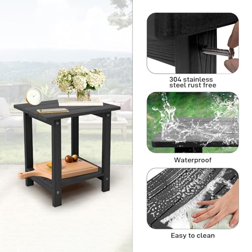 Outdoor Side Table, Weather Resistant Double Small End Table, Midnight Blue S139