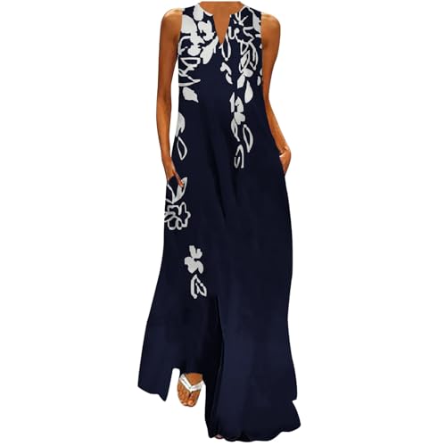 TANGNADE Women's Maxi Dresses Sleeveless Long Dress Casual Sundresses with Pockets Loose Flowy Beach Dresses