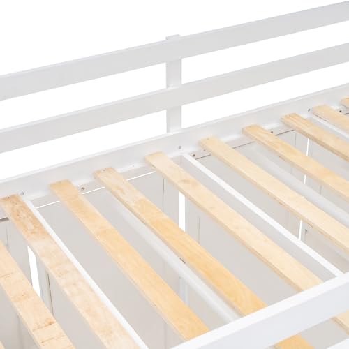 Twin Size Loft Bed with Two-Tone Stairs Storage and Full-Length Guardrails C8237