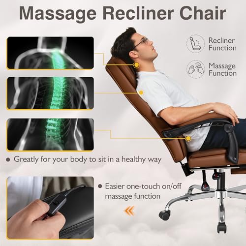 Ergonomic High Back Office Chair with Footrest, Reclining Leather, Heavy Duty F8487