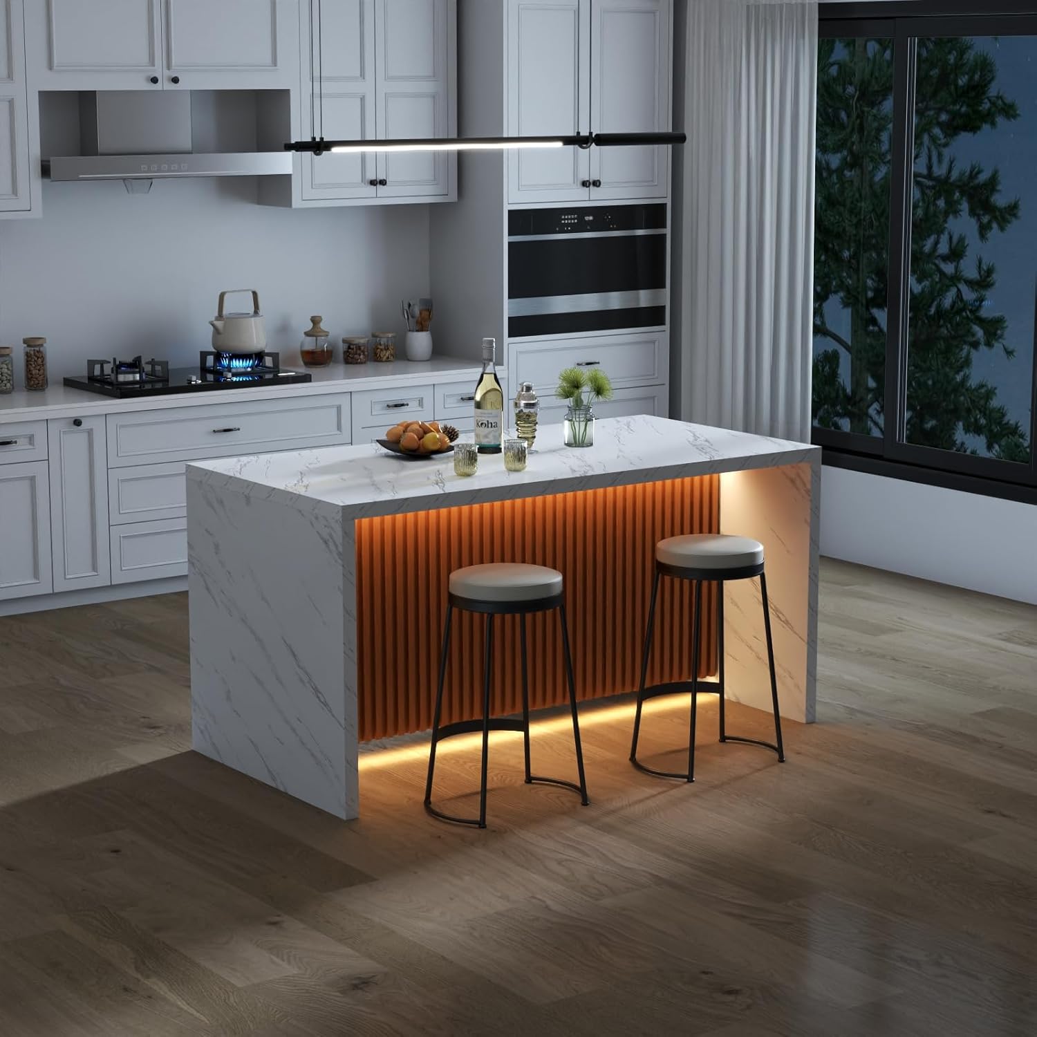63" Marble Dining Table for 4-6 People with LED Lights T639