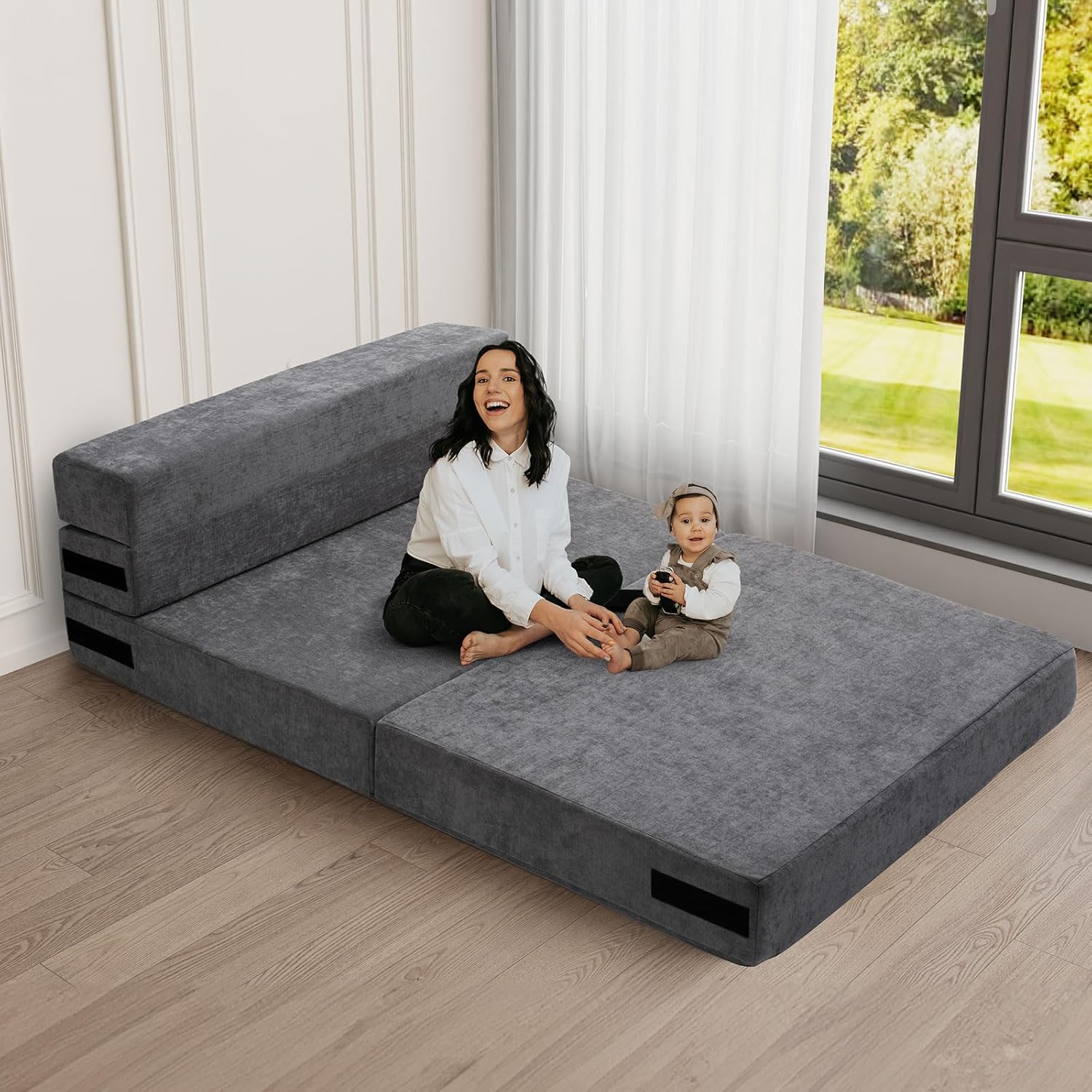 Folding Sofa Bed Convertible Sleeper Chair with Pillow, Gray W540