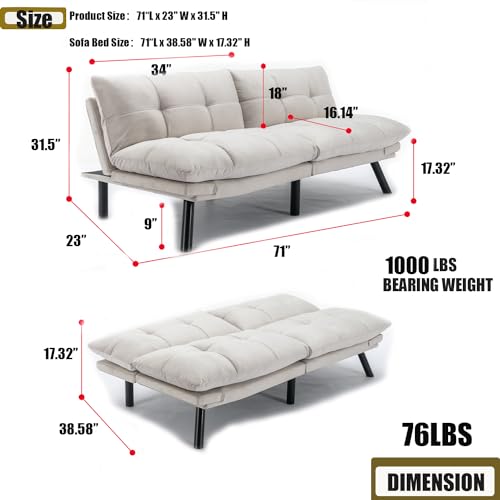 Linen Futon Sofa Bed, Convertible Folding Couch for Small Spaces I494