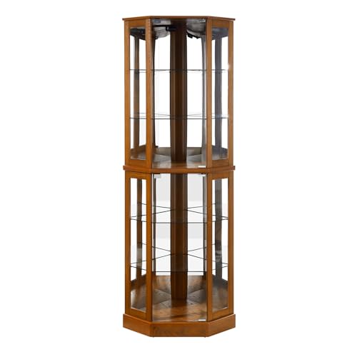 Lighted Corner Display Cabinet 6-Shelf Wooden Curio Storage Unit C8797