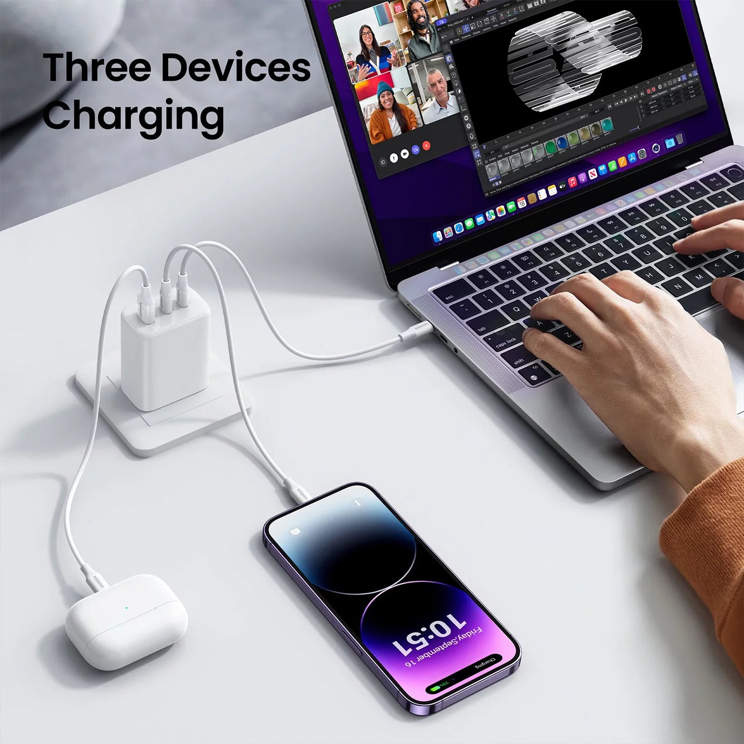 USB C Charger 65W, 3 Ports Wall Charger for Laptop F562206