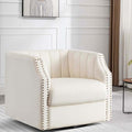 Swivel Barrel Chair Set of 2 360° Curved Accent Chairs Upholstered Comfy Single Sofa Chairs Modern Home Corner Barrel Chair with Brass Rivets for Living Room, Bedroom, Home Office (2)