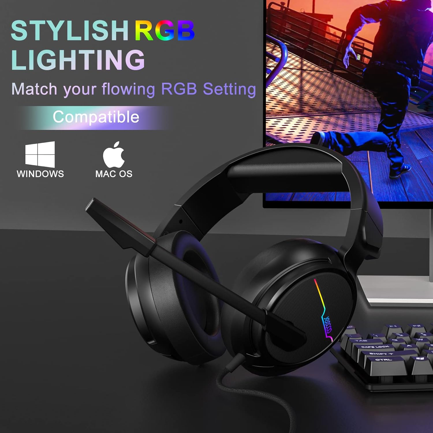 USB Gaming Headset with 7.1 Surround Sound and Noise Cancelling Mic F3226