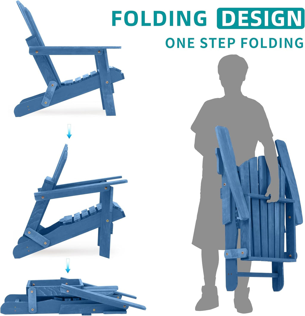 Oversize Wooden Folding Adirondack Chair for Patio Garden U2632