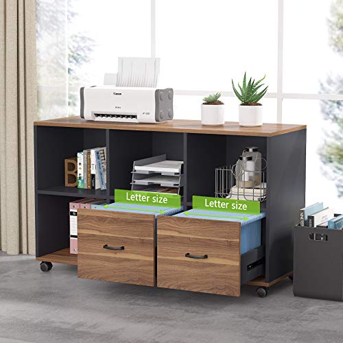Executive Desk with Lateral File Cabinet, L-Shaped Computer Desk with Drawers and Shelves J291244
