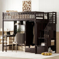 Harper & Bright Designs Twin Size Loft Bed with Stairs, Desk, Bookshelf, Drawers and Wardrobe, Solid Wood Loft Bed Frame with Storage, for Kids Teens Adults, Espresso, HJH-LT100668AAP