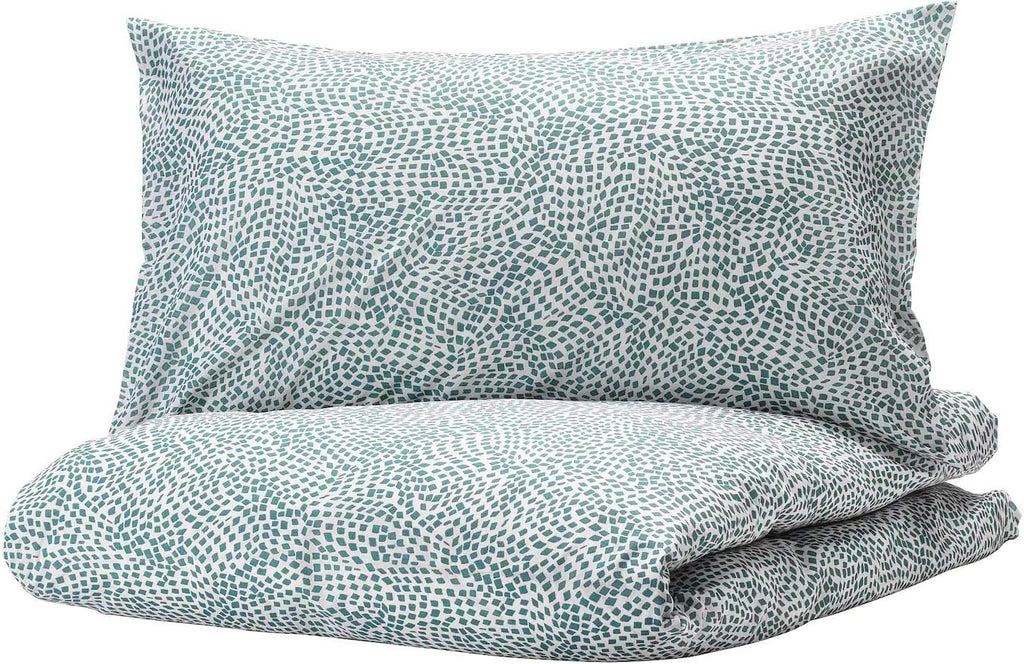 Duvet Cover and Pillowcase Set White/Blue Full/Queen L655025