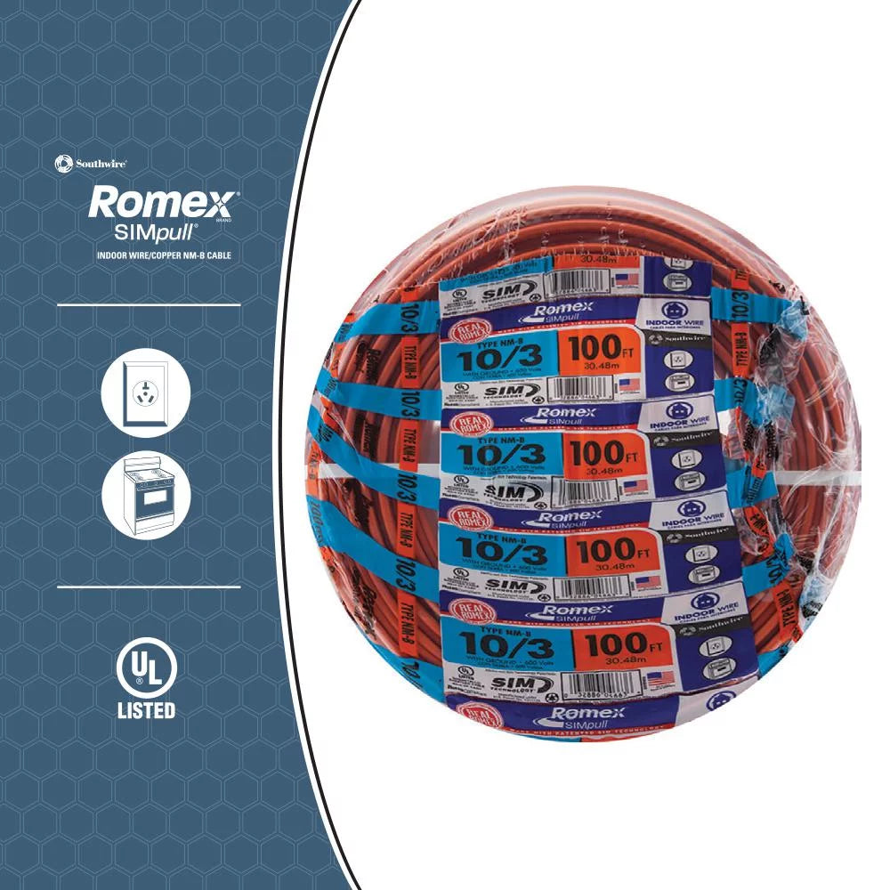 10/3 100ft Orange NM-B Electrical Wire with Ground V75168