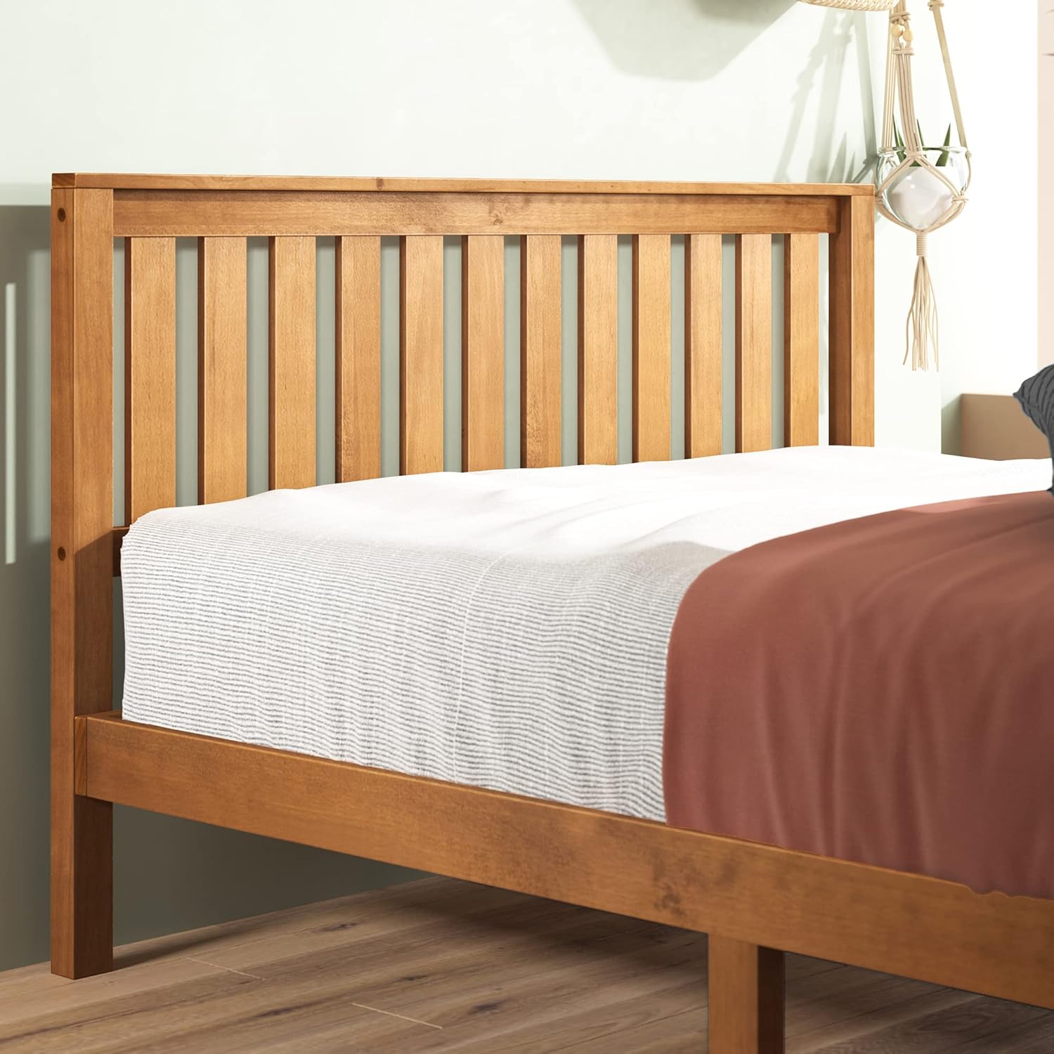 Wood Platform Bed Frame with Headboard, Solid Wood Slat Support, Twin P422