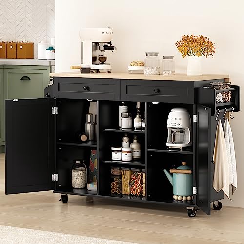 Kitchen Island on Wheels with Drop Leaf Countertop and Storage Cabinet Z7948
